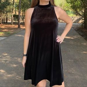 Black Velvet Mock Neck Dress